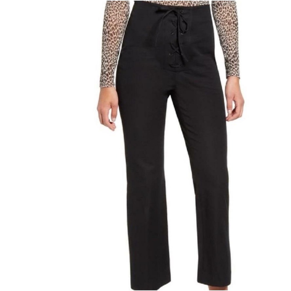 LEITH Black High Waisted Lace Up Flare Pantsā Cropped Retro 70's Boho Size SMALL